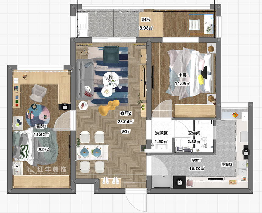余玮_中航金城一号7-402-91㎡-北欧风格_2室2厅1卫（新房装修）_成品家￥151366_全包15